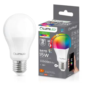 LED žárovka LED E27 A70 15W = 100W 1500lm RGB CCT Stmívatelná inteligentní TUYA WiFi SMART SAYO LUMILED