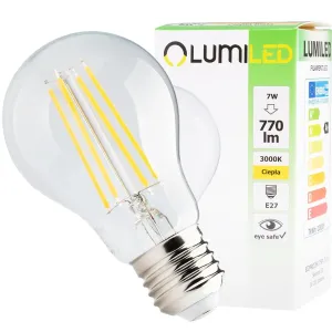 LED žárovka LED E27 A60 7W = 60W 806lm 3000K Teplá bílá 360° Filament LUMILED