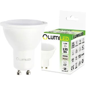 LED žárovka LED GU10 1,5W = 15W 135lm 4000K Neutrální bílá 120° LUMILED