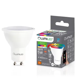LED žárovka LED GU10 5W 450lm RGB CCT Stmívatelná inteligentní TUYA WiFi SMART SAYO LUMILED