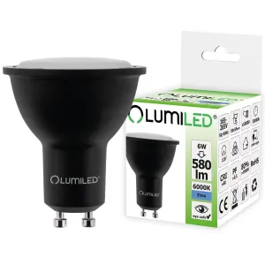 LED žárovka LED GU10 6W = 60W 580lm 6500K Studená bílá 120° černá LUMILED