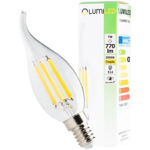 LED žárovka LED svíčka Dekorační E14 BA35 7W = 60W 770lm 3000K Teplá bílá 360° Dekorační Płomień Filament LUMILED