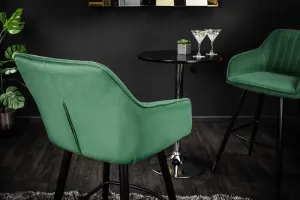 Estila Moderní barová židle Vittel se sametovým smaragdovým potahem s černými kovovými nohami 102cm