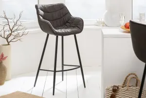 Estila Retro barová židle Ima s šedým čalouněním a černou kovovou konstrukcí 104cm
