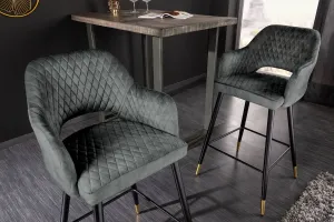 LuxD Designová barová židle Laney šedo-zelený samet