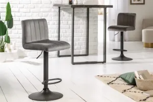 Estila Designová čalouněná barová židle Portland se šedým sametovým potahem 109cm