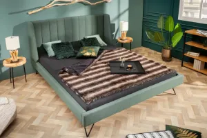 Estila Designová čalouněná manželská postel Taxil Mode s potahem v zelené barvě 160x200cm