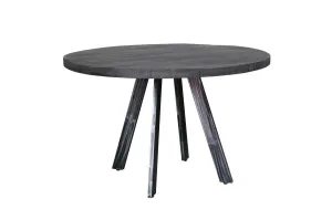 Estila Industriální kulatý jídelní stůl Steele Craft 120cm šedý z masivního dřeva