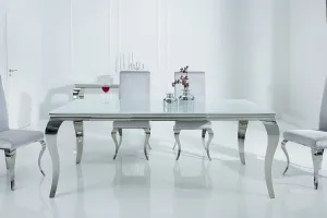 Estila Luxusní skleněný mramorový jídelní stůl Modern Barock s chromovými nohami v barokním stylu 180cm