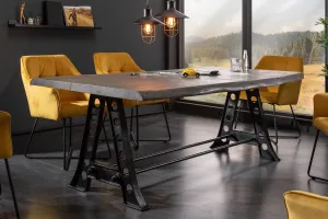 Estila Industriální jídelní stůl Mammut z masivu černo šedý 220 cm