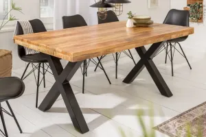 Estila Industriální masivní jídelní stůl Steele Craft s černými překříženýma nohama 160cm