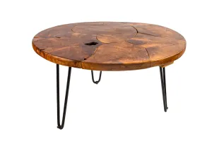 Estila Industriální kulatý konferenční stolek Murrieta 70cm z teakového dřeva