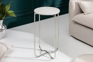 Estila Art-deco stříbrný příruční stolek Jaspis s bledou mramorovou kruhovou deskou 35cm