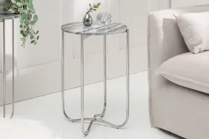 Estila Art-deco luxusní příruční stolek Jaspis s šedou mramorovou deskou a stříbrnou konstrukcí z kovu 38cm