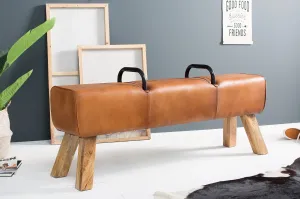 Estila Designová luxusní lavice Bock Kult z pravé kůže 134cm