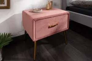 Estila Art-deco noční stolek Ribble z růžového sametu se zásuvkou 45cm