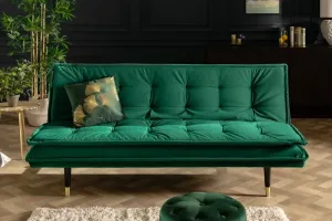 Estila Designová rozkládací smaragdově zelená sedačka Baxelat s nožičkami 184cm