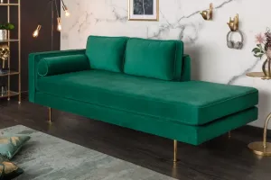 Estila Art-deco luxusní zelená lenoška Damisela se sametovým potahem 196cm