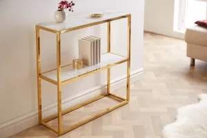 LuxD Designová konzole Latrisha 80 cm bílo-zlatá - vzor mramor