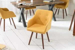 Estila Retro žlutá židle Scandinavia s dřevěnými nohami 85cm