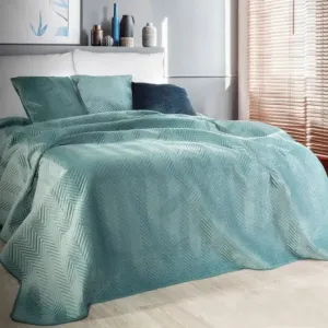 Prošívaný sametový přehoz na postel mátově zelené barvy #2131031