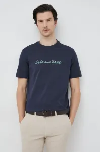 Bavlněné tričko Lyle & Scott tmavomodrá barva, s aplikací