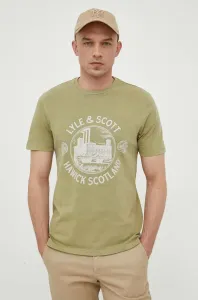 Bavlněné tričko Lyle & Scott zelená barva, s potiskem