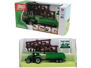 MADE - Traktor s vlečkou a příslušenstvím,  zelená 18 x 3,5 x 4 cm