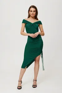 Tmavě zelené třpytivé šaty s nařasením K187 #6034259