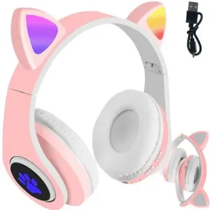 Malatec Bezdrátová sluchátka s kočičíma ušima - růžová