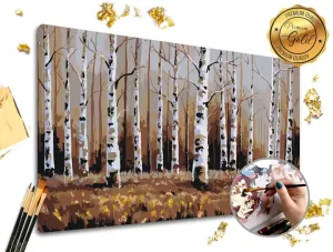 Malování podle čísel PREMIUM GOLD – Březový les (Sada na malování podle čísel ARTMIE se zlatými plátky)