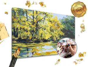 Malování podle čísel PREMIUM GOLD - Jezero (Sada na malování podle čísel ARTMIE se zlatými plátky)