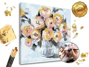 Malování podle čísel PREMIUM GOLD – Květinové potěšení (Sada na malování podle čísel ARTMIE se zlatými plátky)