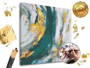 Malování podle čísel PREMIUM GOLD – Tyrkysová fantazie (Sada na malování podle čísel ARTMIE se zlatými plátky)