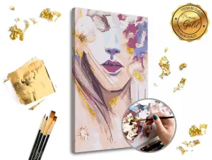 Malování podle čísel PREMIUM GOLD – Žena s květinami (Sada na malování podle čísel ARTMIE se zlatými plátky)