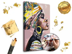 Malování podle čísel PREMIUM GOLD – Žena s turbanem (Sada na malování podle čísel ARTMIE se zlatými plátky)