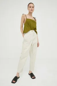 Kalhoty Marc O'Polo dámské, béžová barva, jednoduché, high waist #5342925