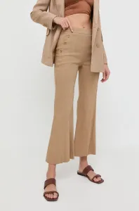 Plátěné kalhoty Marella béžová barva, přiléhavé, high waist