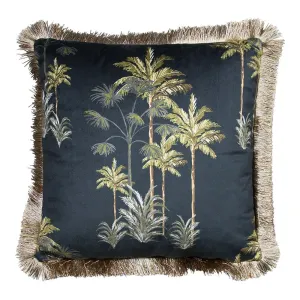 Černý sametový polštář s palmami a třásňovitým lemem - 45*45*10cm DCFGFPZ