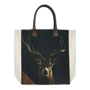 Bavlněno-kožený shopper s jelenem Black Deer - 40*44*12cm GKTSZH