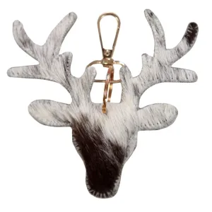 Kožený bílo-černý přívěsek na klíče v designu jelena – 11*10*2,5cm MHSHDZM