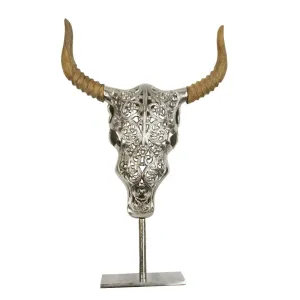 Lebka býka na podstavci s dřevěnými rohy - 40*7,5*60cm EHSSFHS40
