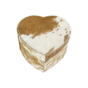 Krabička ve tvaru srdce z hovězí kůže bílo hnědá - 15*15*8cm MHHKB