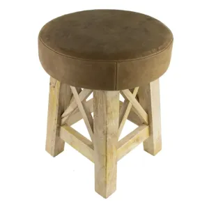Dřevěná kulatá stolička s koženým sedákem - Ø 35*35cm OMKXVBR