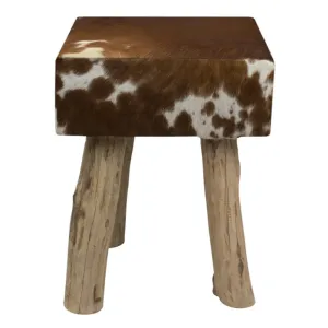 Dřevěná stolička s koženým sedákem Cowny - 30*30*45cm OMKKVRB
