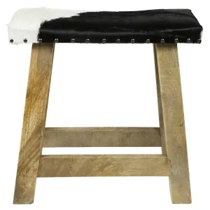 Dřevěná stolička s koženým sedákem Cowny bílá/černá - 45*26*46cm KHBJKZW