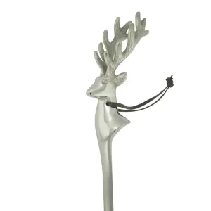Stříbrná kovová obouvací lžíce s hlavou jelena Deer - 52*5*1cm EHSLHT
