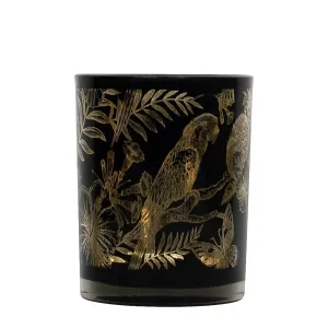 Černý svícen na čajovou svíčku s papoušky L - Ø 10*12cm XMWLPZL
