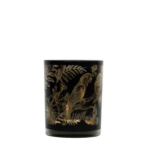 Černý svícen na čajovou svíčku s papoušky S - Ø 7*8cm XMWLPZS