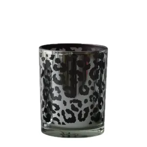 Stříbrný skleněný svícen Leo s motivem leoparda  - 7,3*7,3*8cm XMWLZLS